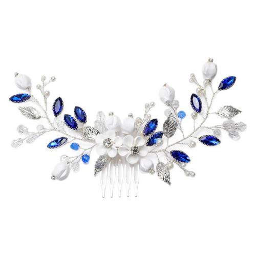 Bridal Decorative Hair Comb, Zinc Alloy, with brass wire & Polymer Clay & Crystal & Plastic Pearl, handmade, fashion jewelry & for woman, silver color 