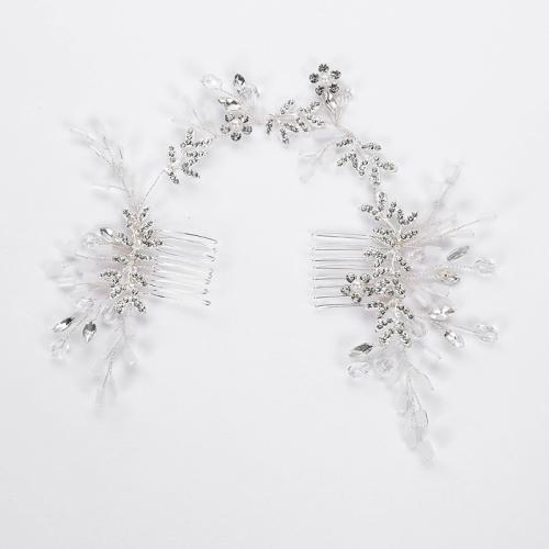 Bridal Decorative Hair Comb, Zinc Alloy, with brass wire & Crystal & Plastic & Plastic Pearl, handmade, fashion jewelry & for woman & with rhinestone, silver color 