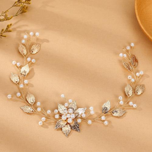 Bridal Hair Band, Zinc Alloy, with brass wire & Plastic Pearl, handmade, fashion jewelry & for woman, golden 