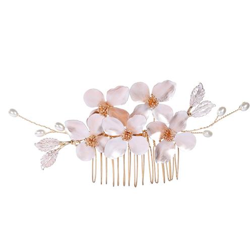 Bridal Decorative Hair Comb, Zinc Alloy, with brass wire & Polymer Clay & Plastic Pearl, handmade, fashion jewelry & for woman, golden 