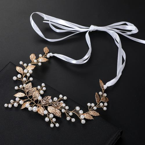 Bridal Hair Band, Zinc Alloy, with brass wire & Plastic Pearl, handmade, fashion jewelry & for woman, golden 
