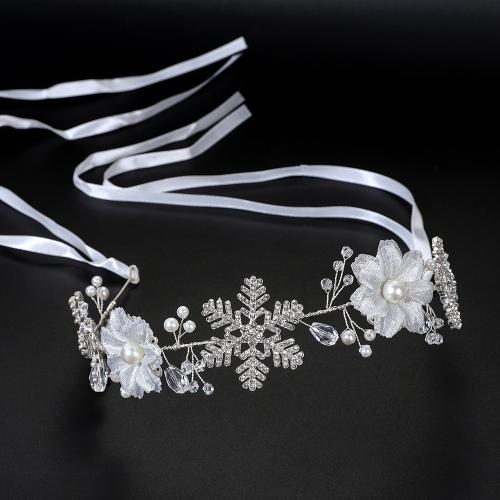 Brautkranz, Zinklegierung, mit Gaze & Messingdraht & Kristall & Kunststoff Perlen, handgemacht, Modeschmuck & für Frau & mit Strass, Silberfarbe, 320x70x10mm, verkauft von PC