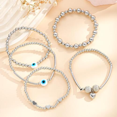 Edelstahl Armbänder, Zinklegierung, mit elastischer Faden & Verkupferter Kunststoff & Kunststoff Perlen, plattiert, 5 Stück & Modeschmuck & unisex, originale Farbe, verkauft von setzen