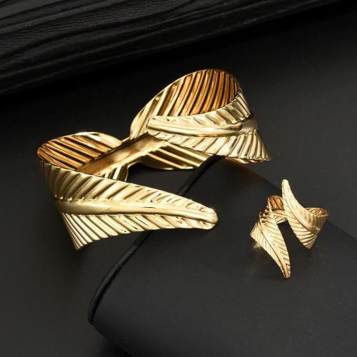 Fashion Zinc Alloy Jewelry Sets, bangle & finger ring, Leaf, plated, 2 pieces & fashion jewelry & for woman, golden 