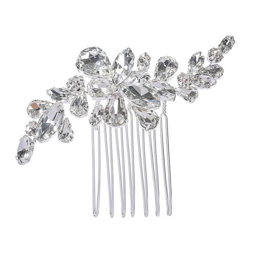 Bridal Decorative Hair Comb, Zinc Alloy, with brass wire & Crystal, handmade, fashion jewelry & for woman, silver color 