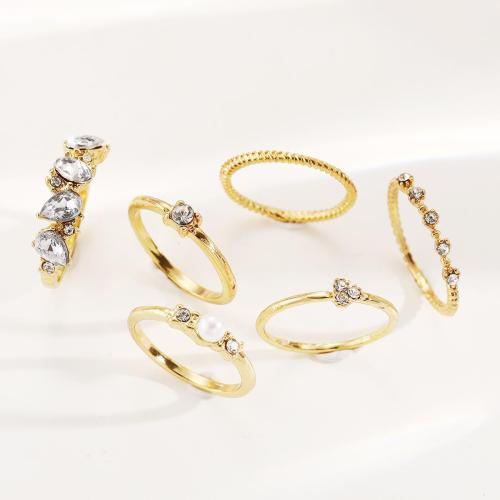 Ring Set, Zinc Alloy & for woman & with rhinestone, golden 