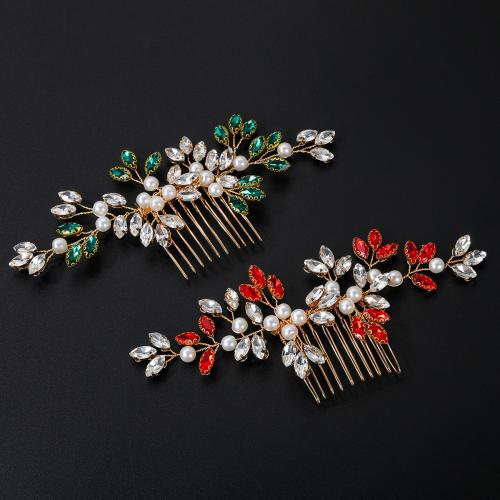 Bridal Decorative Hair Comb, Zinc Alloy, with brass wire & Rhinestone & Plastic Pearl, handmade, fashion jewelry & for woman 