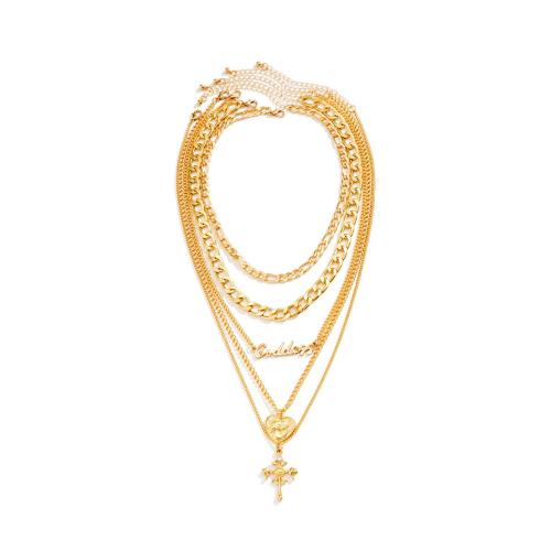 Collier de mode Multi couche, alliage de zinc, avec chaîne en aluminium & chaîne de fer, Placage, 5 pièces & bijoux de mode & pour femme, doré, Vendu par fixé