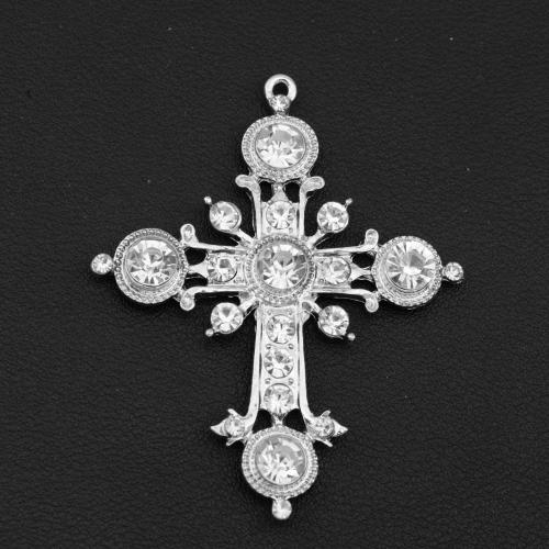 Colgantes de Aleación de Zinc en Forma Cruces, chapado en color de plata, Bricolaje & con diamantes de imitación, plateado, Vendido por UD