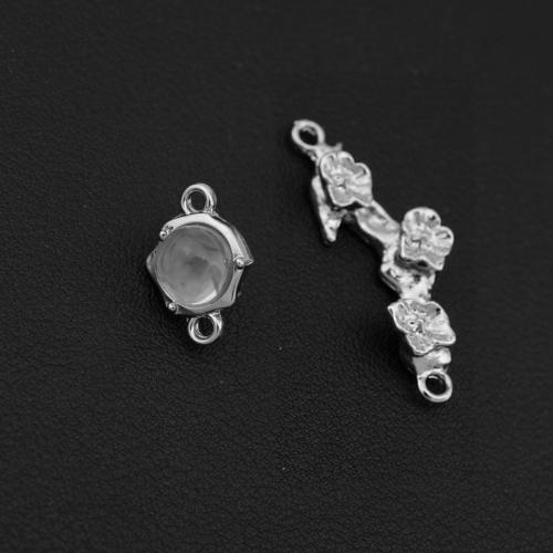Rhinestone Zinc Alloy Connector, silver color plated, DIY & with rhinestone & 1/1 loop, silver color 