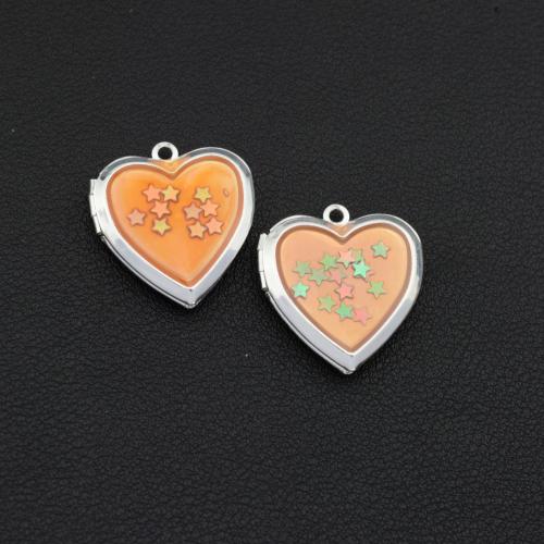 pendentifs de cœur en inox , Acier inoxydable 304, avec verre, coeur, Placage de couleur argentée, DIY, couleurs mélangées, Vendu par PC