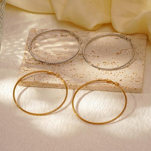 Stainless Steel Hoop Earring, 304 Stainless Steel, Round, plated, for woman & with rhinestone 