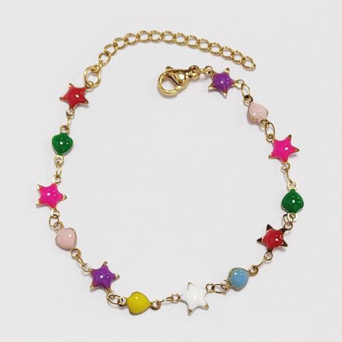 Stainless Steel Charm Bracelet, 304 Stainless Steel, plated, for woman & enamel 