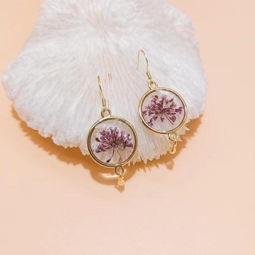 Resin Drop Earring, with Dried Flower & Zinc Alloy, epoxy gel, fashion jewelry & for woman 47mm 