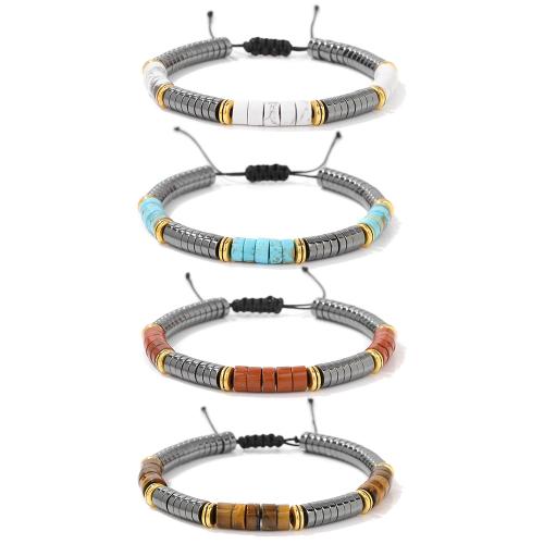 Gemstone Bracelet, with Wax Cord & Hematite, handmade & Unisex Approx 6-10 Inch 