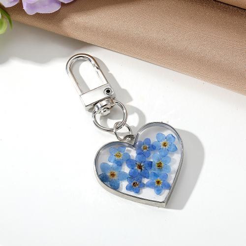 bijoux de porte-clés en Alliage de zinc, résine, avec Fleurs séchées & alliage de zinc, coeur, goutté d'époxy, bijoux de mode & pour femme Vendu par PC