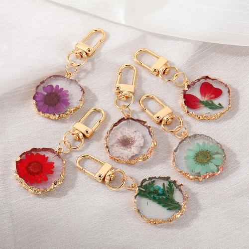 bijoux de porte-clés en Alliage de zinc, Autocollant époxyde, avec Fleurs séchées & alliage de zinc, bijoux de mode & pour femme, plus de couleurs à choisir Vendu par PC