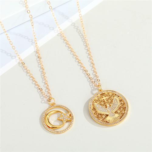 alliage de zinc collier, Placage de couleur d'or, unisexe & styles différents pour le choix & avec strass Environ 20 pouce, Vendu par PC