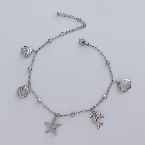 Stainless Steel Charm Bracelet, 304 Stainless Steel, with 50mm extender chain, silver color plated, fashion jewelry, silver color mm 