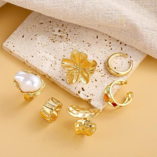 Zink-Legierung Ring Set, Zinklegierung, mit Kristall & Kunststoff Perlen, plattiert, 6 Stück & Modeschmuck & für Frau, goldfarben, verkauft von setzen