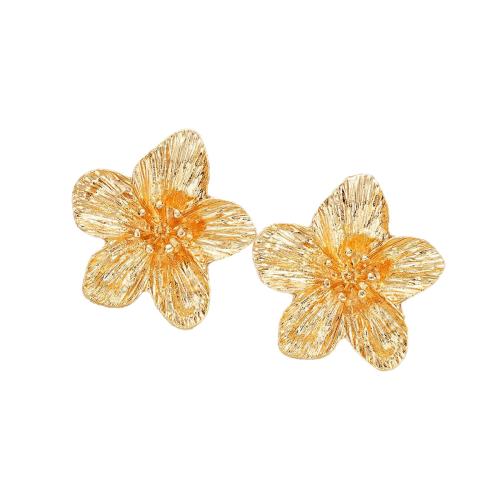 clou d'oreille en alliage zinc, alliage de zinc, fleur, Placage, bijoux de mode & pour femme, doré, Vendu par paire