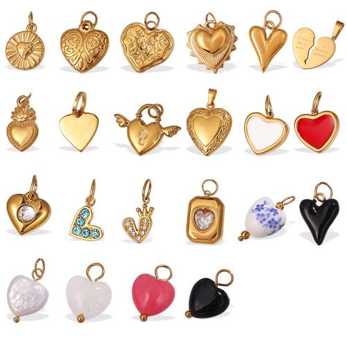 pendentifs de cœur en inox , Acier inoxydable 304, Plaqué or 18K, DIY & styles différents pour le choix, Vendu par PC