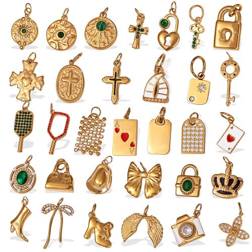 Rhinestone Stainless Steel Pendants, 304 Stainless Steel, plated, DIY golden 