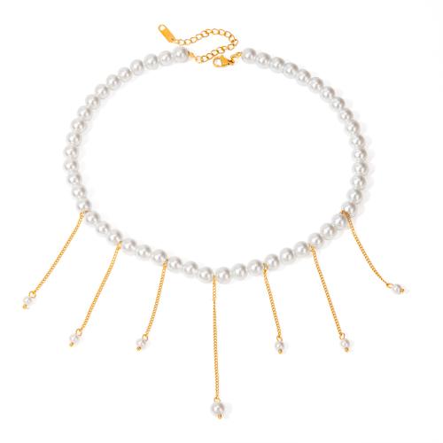 Stainless Steel Jewelry Necklace, 304 Stainless Steel, with Plastic Pearl, with 5cm extender chain, 18K gold plated, fashion jewelry & for woman cm 