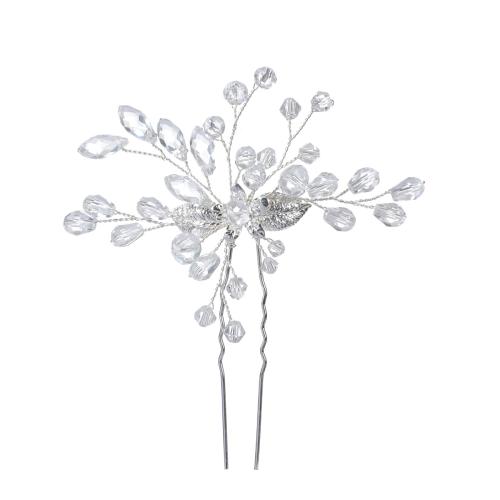 Bâton de cheveux, alliage de zinc, avec fil en laiton & cristal, fait à la main, bijoux de mode & pour femme, argent Vendu par PC