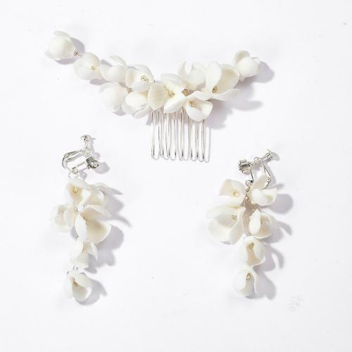 Bridal Decorative Hair Comb, Zinc Alloy, with brass wire & Polymer Clay, handmade, fashion jewelry & for woman, silver color 