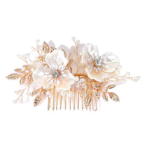 Décoratif Peigne nuptiale de cheveux, alliage de zinc, avec fil en laiton & argile de polymère & perle de plastique, fait à la main, bijoux de mode & pour femme & avec strass, doré Vendu par PC