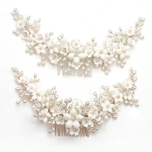 Décoratif Peigne nuptiale de cheveux, alliage de zinc, avec fil en laiton & argile de polymère & perle de plastique, fait à la main, bijoux de mode & pour femme, plus de couleurs à choisir Vendu par PC