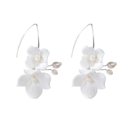 Boucle d'oreille goutte Zinc Alloy, alliage de zinc, avec fil en laiton & argile de polymère & perle de plastique, fait à la main, bijoux de mode & pour femme, argent Vendu par paire