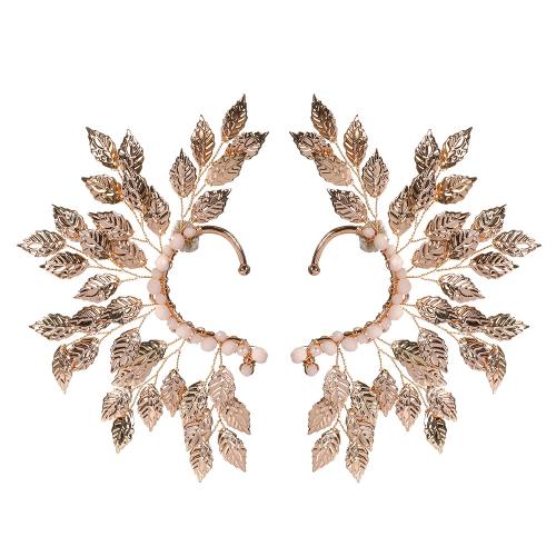 manchette de boucle d'oreille, alliage de zinc, avec fil en laiton & cristal, fait à la main, bijoux de mode & pour femme, doré, Vendu par PC
