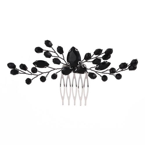 Bridal Decorative Hair Comb, Zinc Alloy, with brass wire & Crystal, handmade, fashion jewelry & for woman, black 