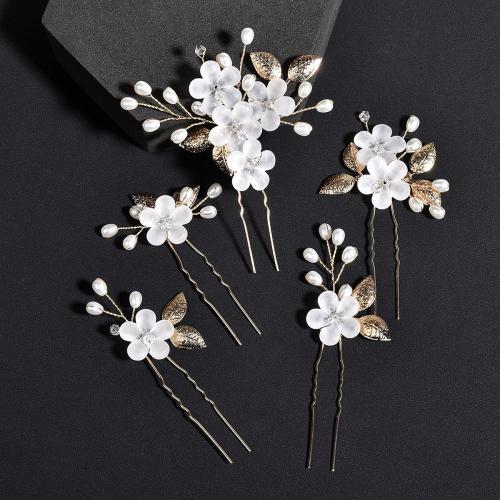 Hair Stick, Zinc Alloy, with brass wire & Crystal & Plastic Pearl & Acrylic, handmade, 5 pieces & fashion jewelry & for woman 