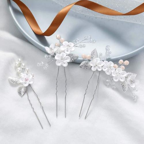 Hair Stick, Zinc Alloy, with brass wire & Polymer Clay & Crystal & Plastic Pearl, handmade, three pieces & fashion jewelry & for woman 