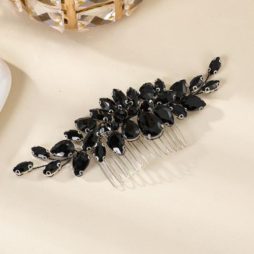 Bridal Decorative Hair Comb, Zinc Alloy, with brass wire & Crystal, handmade, fashion jewelry & for woman, black 