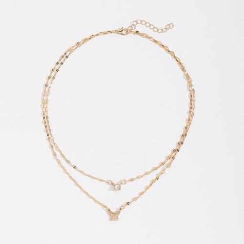 Collier de mode Multi couche, laiton, Placage, Double couche & bijoux de mode & pour femme & avec strass, Vendu par PC