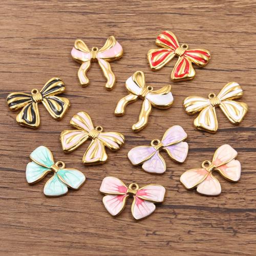 Enamel Stainless Steel Pendant, 304 Stainless Steel, Bowknot, gold color plated, DIY 
