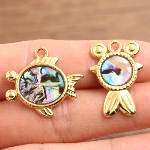 Pendentifs d'animaux en acier inoxydable , Acier inoxydable 304, avec coquille, Placage, DIY, plus de couleurs à choisir Vendu par sac