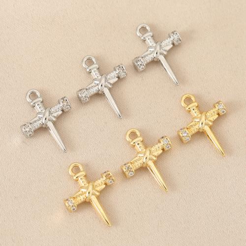 Cubic Zirconia Micro Pave Brass Pendant, Cross, plated, DIY & micro pave cubic zirconia 
