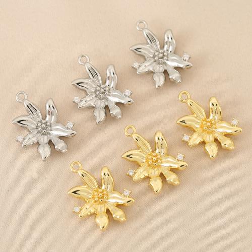Cubic Zirconia Micro Pave Brass Pendant, Flower, plated, DIY & micro pave cubic zirconia 