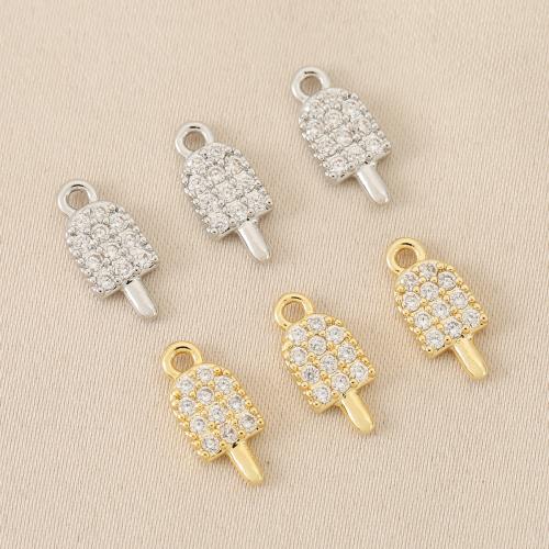 Cubic Zirconia Micro Pave Brass Pendant, Ice Cream, plated, DIY & micro pave cubic zirconia 