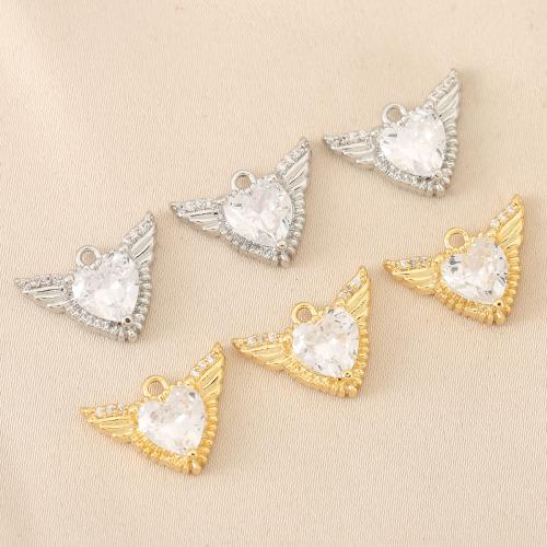 Cubic Zirconia Micro Pave Brass Pendant, Wing Shape, plated, DIY & micro pave cubic zirconia 