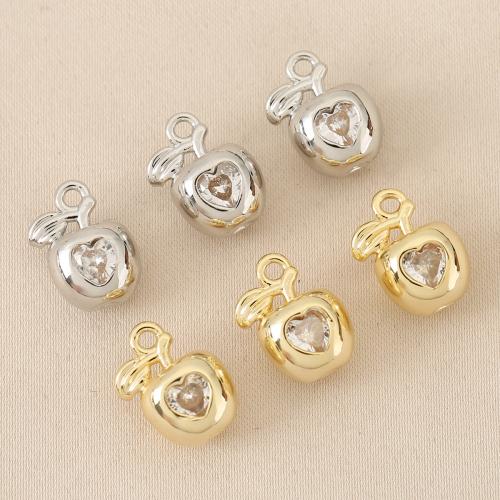 Cubic Zirconia Micro Pave Brass Pendant, Apple, plated, DIY & micro pave cubic zirconia 