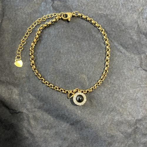 Titanium Steel Miniature Projection Bracelet, with Brass, plated, fashion jewelry & Unisex & with rhinestone Approx 8.3 Inch 
