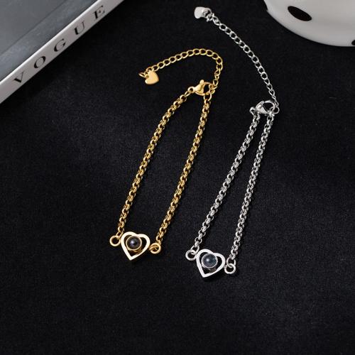 Titanium Steel Miniature Projection Bracelet, Heart, plated, fashion jewelry & Unisex Approx 10.2 Inch 