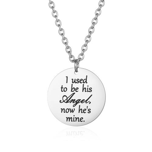 Acier titane collier, Plat rond, poli, avec le motif de lettre & pour femme, couleur originale Environ 23.6 pouce, Vendu par PC