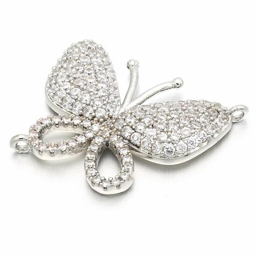 Cubic Zirconia Micro Pave Brass Connector, Butterfly, plated, micro pave cubic zirconia Approx 1mm 